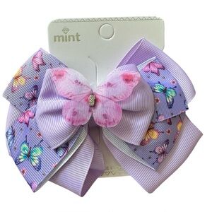Mint Purple Butterfly Large 4” Bow Hair Clip NWT